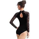 Hanebel Turtleneck Dance Leotard for Women Lace Splicing Ballet Tank, Removable Chest Pads, Hollow Back