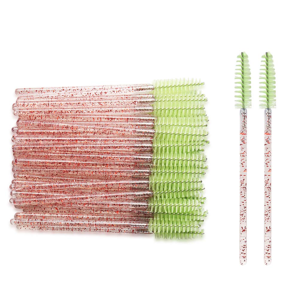 300 Pack Disposable Mascara Wands for Eyelash Extensions Eye Lash Applicators Makeup Brushes Tool kits, Crystal Pink-Green
