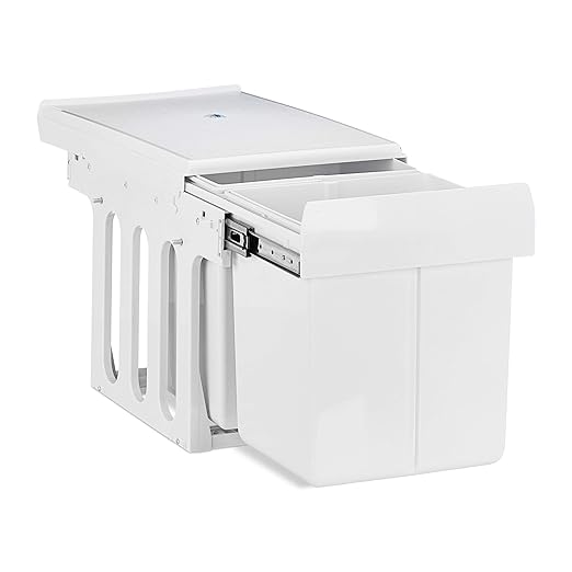 Relaxdays Mülltrennsystem Auszug, 2 Mülleimer, Einbau, für Schrank, Küche, 2 x 15 L, Kunststoff, HBT: 35x34x48cm, weiß