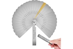 HSLCGF 32 Blades Stainless Steel Feeler Gauge, Metric and Imperial Gap Measuring Tool Width and Thickness Feeler Gage Gauge for Spark Plug, Valve Adjustment Tool, 0.04-0.88 mm (0.0015-0.035 Inch)