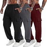 Velvelhall 3 Pack Men's Cargo Sweatpants Baggy Joggers Casual Drawstring Pants Lightweight Workout Tapered with Pockets