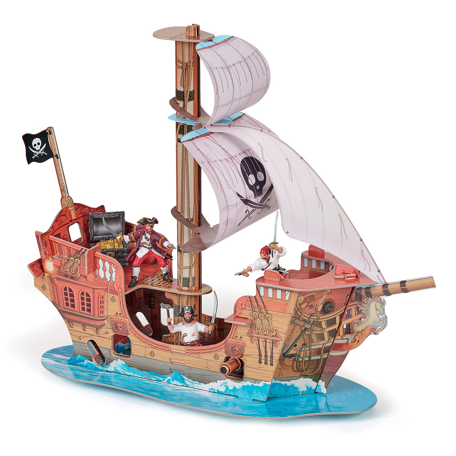Papo - Bateau Pirate, Epic Adventure on the Seas, toy for Children, Corsairs and Hidden Treasures, stimulates the Imagination, perfect for early learning and creative play from 3 Years old. 55 * 47 cm