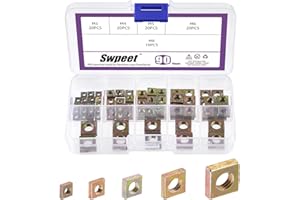 Swpeet 90Pcs 5 Sizes M3 M4 M5 M6 M8 Yellow Zinc Plated Metric Coarse Thread Square Nuts Assortment Kit, Machine Screw Nuts Metric Coarse Thread for Home Automotive Shop Use