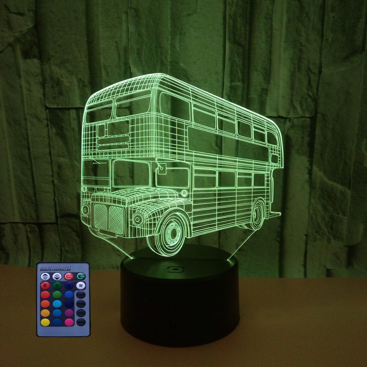 3D Creative Bus Night Light USB Powered Remote Control Touch Switch Decor Table Optical Illusion Lamps 7/16 Color Changing LED Table Lamp Xmas Home Love Brithday Room Decoration