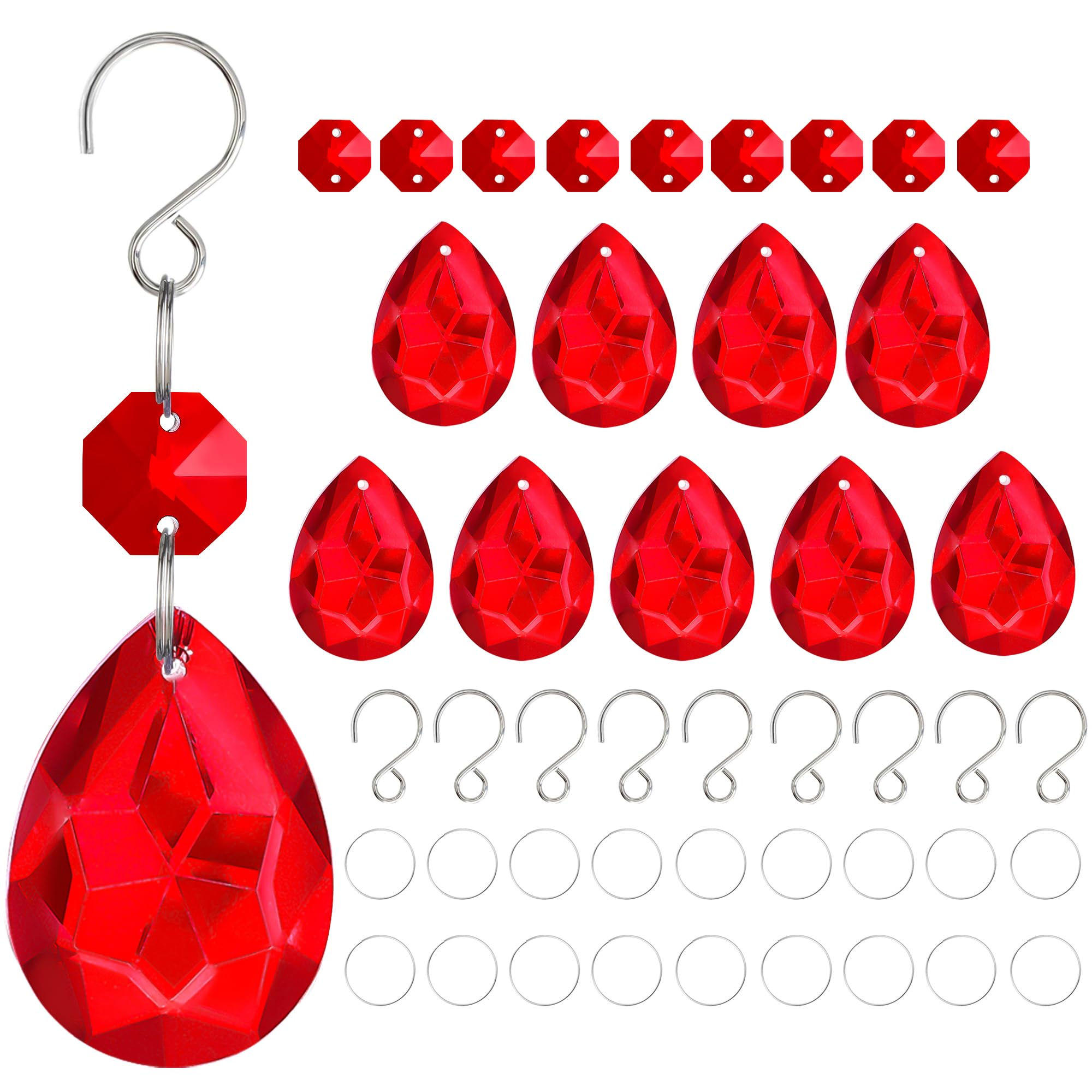 H&D HYALINE & DORA 3Inch Crystal Suncatcher Bauhinia Prisms Pendants 10Pcs Chandelier Crystals Replacement Hanging Sun Catcher Beads for DIY Arts Crafts Decor (Red)