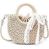 Crbeqabe Straw Clutch Top Handle Handbags Rattan Straw Bag Summer Beach Tote Shoulder Bag Crossbody Travel Beach Tote