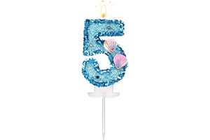 3 Inch Shell Birthday Number Candle, Glitter Number Candle Cake Topper Shell Sequins Cake Numeral for Birthday Wedding Annive