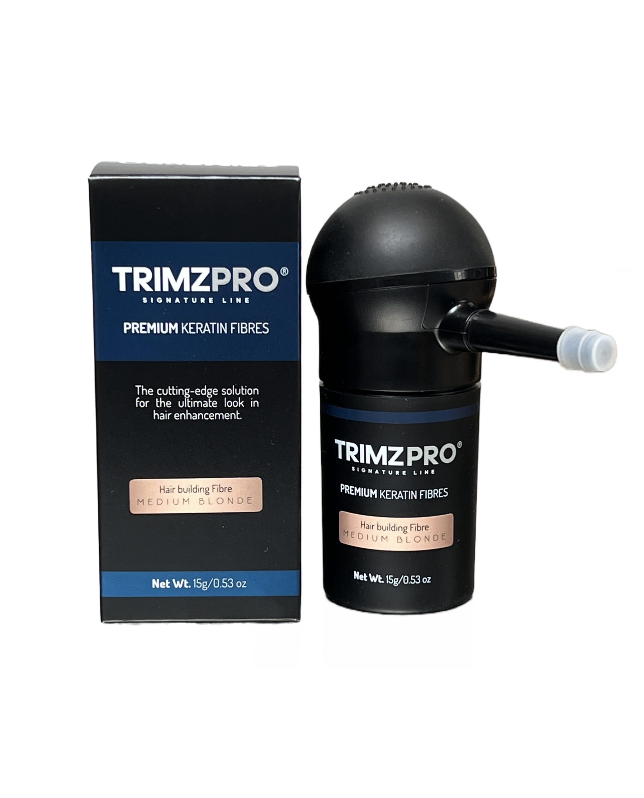 Trimzpro Signature Keratin Hair Fibres 14g - 10 Shades | Instant Thickening & Concealing Powder | Lock-In Tech for Natural Look & Durability | Hair Volumizer for Men & Women, MEDIUM BLONDE