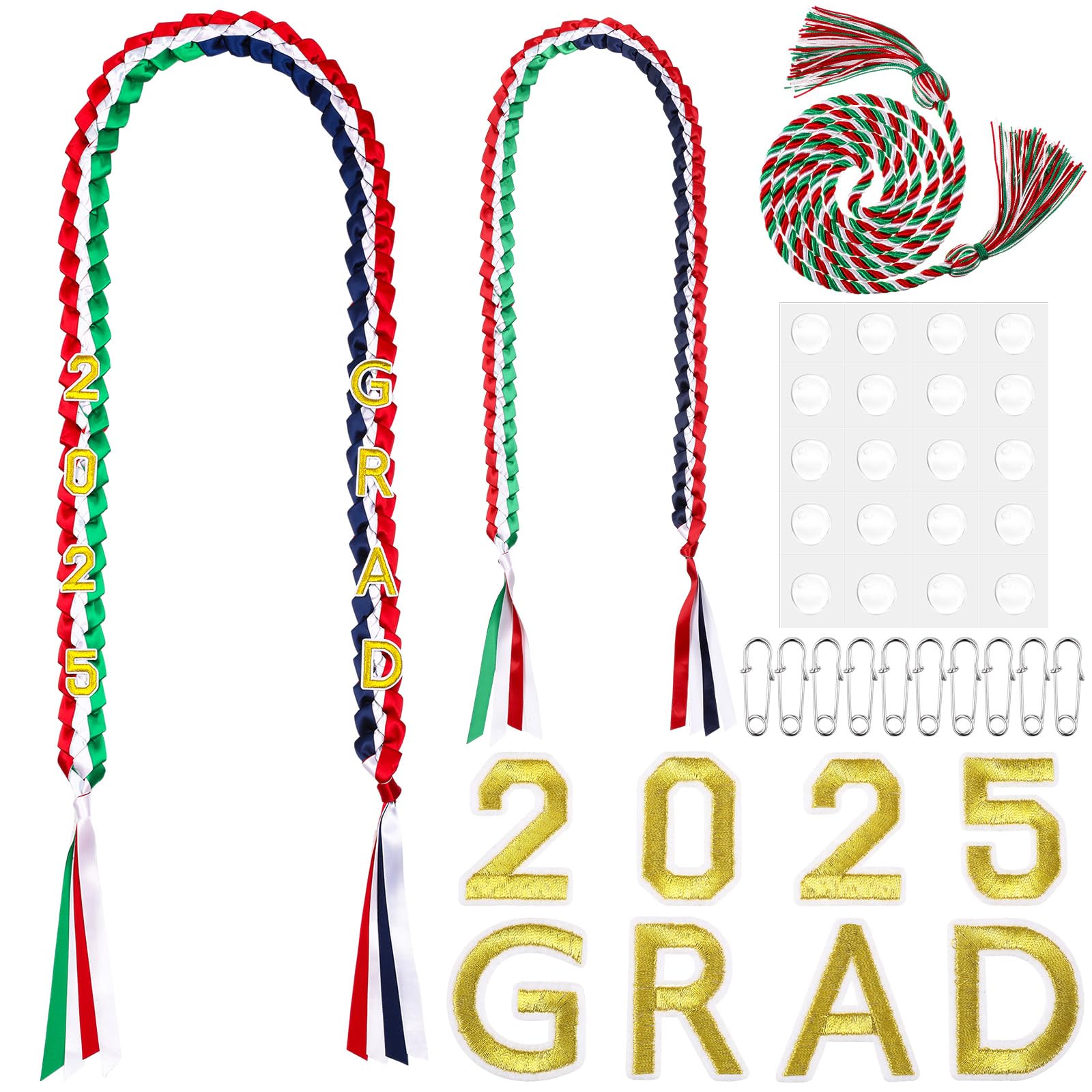 Photo 1 of Vincreem Mexican Graduation Ribbon Leis Class of 2025 Double Braided Graduation Necklace Honor Cord Gift for High School College Student Mexican Grad Party Decoration