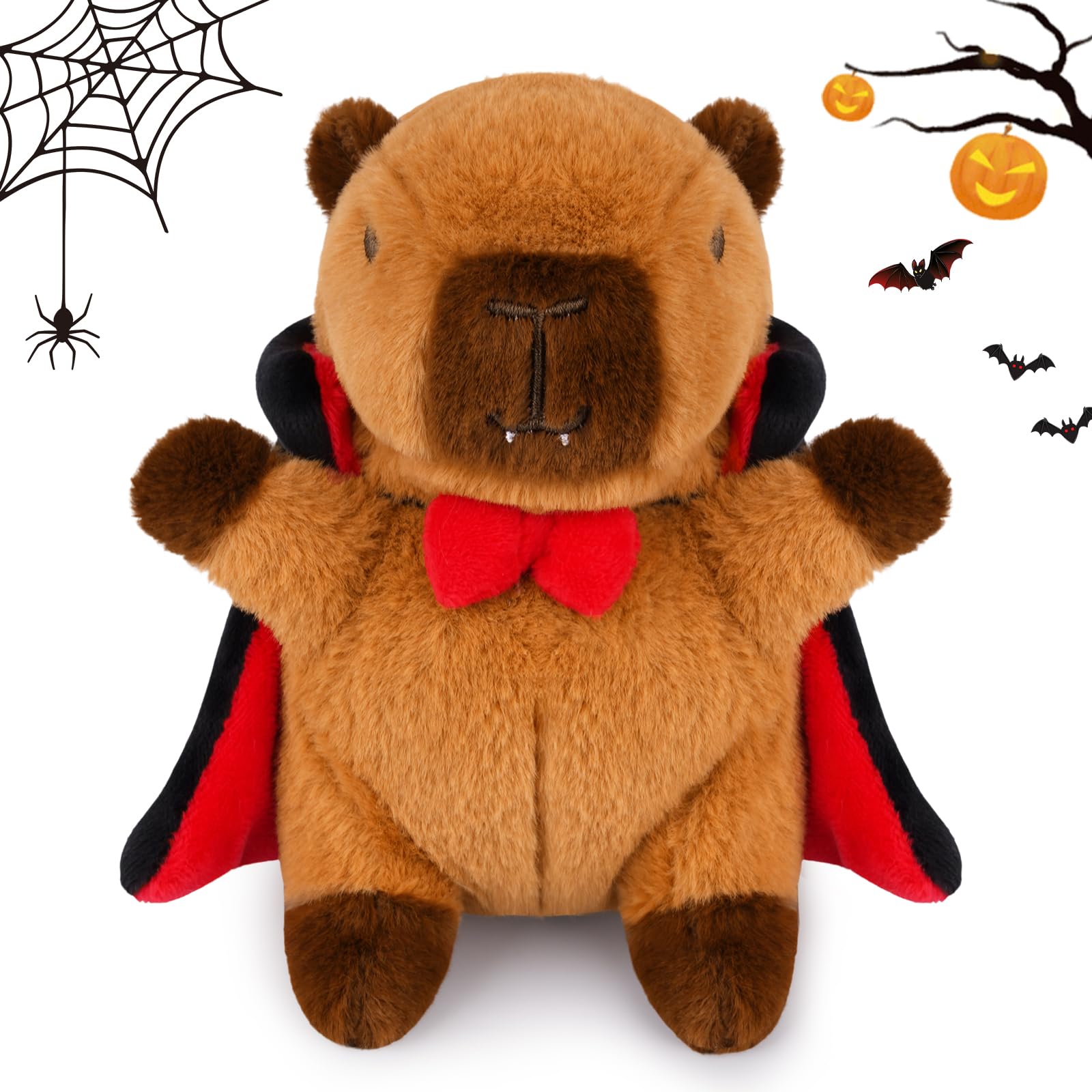 Photo 1 of Prewplam Halloween Stuffed Animal - Capybara Stuffed Animal with Detachable Black & Red Cape & Fangs,Cute Spooky Capybara Plush for Kids,Halloween Decorations & Gifts