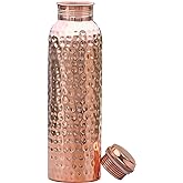 HOMEZY Copper Water Bottle (34oz/1000ml) 100% Pure Handmade Hammered Ayurvedic Pure Copper Vessel for Drinking Heavy Duty & Leak-proof