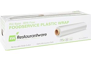 Restaurantware RW Base 12 Inch x 2000 Feet Cling Wrap 1 Roll Microwavable Cling Film - With Removable Slide-Cutter Clear Plastic Food Wrapping Film Securely Seal And Keep Food Fresh