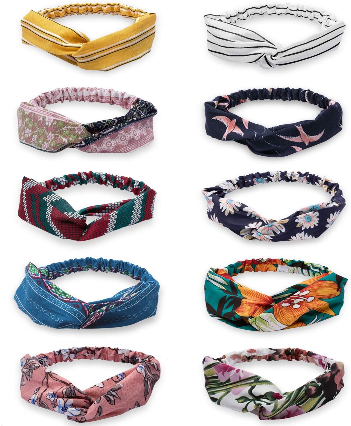 HBselect 4-10 Vintage Headband Headband Headband Head Warp Fabric or Satin with Knot Korean Headband for Women, One Size, Multicoloured