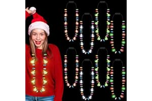 TRAPLACE Christmas Neckalce Light up, 8 Lighting Bulbs Light Christmas Neckalce Bulk with 3 Glow Styles, Snowman Strawberry Santa Tree Neckalces for Xmas Party Decorations Favors