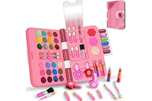Hollyhi 48Pcs Kids Makeup Kit for Girl, Washable Play Make Up Toys Set with Mirror, Beauty Dress Up Set Toys for Age 3 4 5 6 7 8 9 10 11 12 Year Old Kids Toddlers Girls, Birthday Girl Gifts (Pink)