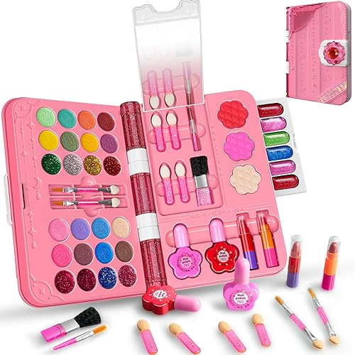 Hollyhi 48Pcs Kids Makeup Kit for Girl, Washable Play Make Up Toys