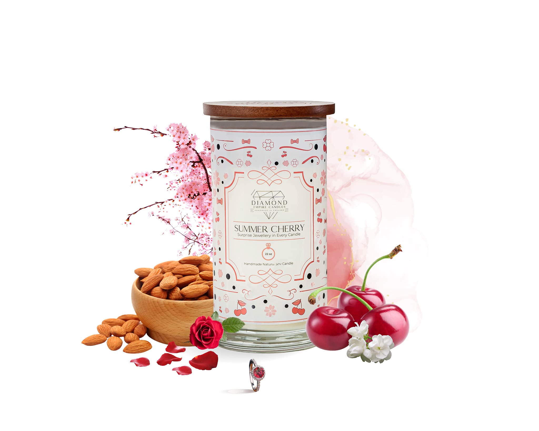 Diamond Empire Summer Cherry Candle with Surprise Jewellery Inside (Jewelry Valued up to £2,500), Highly Scented Candles Gifts Set for Women's Anniversary, Birthday, Wedding| 2 Wicks Necklace — image 1