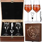 LemonRoad Wedding Gift for Newlyweds Champagne Flute Set of 2 Bridal Shower Champagne Glasses Wine Opener Wine Stopper with Engraved Wooden Box Engagement Gift for Couples Wedding(Hubby & Wifey)
