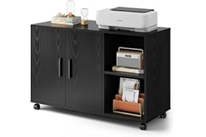 DEVAISE Office Storage Cabinet with Doors and Shelves, Lateral Printer Stand for Office Supplies and File Storage, Filing Cabinet for Home Office, Black