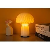 NOTOC Mushroom lamp,Dimmable Glass Table Lamp,Vintage Style Table Lamp,Stripe White Bedside Desk lamp,Cute Table Lamps.（LED B