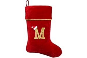AUVOTTOKA 21 Inch Personalized Christmas Stocking - Large Red Velvet Stockings with Embroidered Monogram Letter & Gold Trim, Holiday Decor for Fireplace Mantel, Tree Decorations, Family Party, Gifts (Letter M)