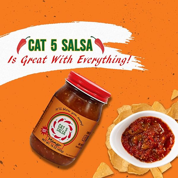 CAT 5 SALSA – MANGO CHILI SAUCE – GOURMET RECIPE WITH FRESH INGREDIENTS, ADDICTIVELY DELICIOUS SALSA FOR PARTIES, DIPS & SNACKS – 16 OZ, 1 JAR