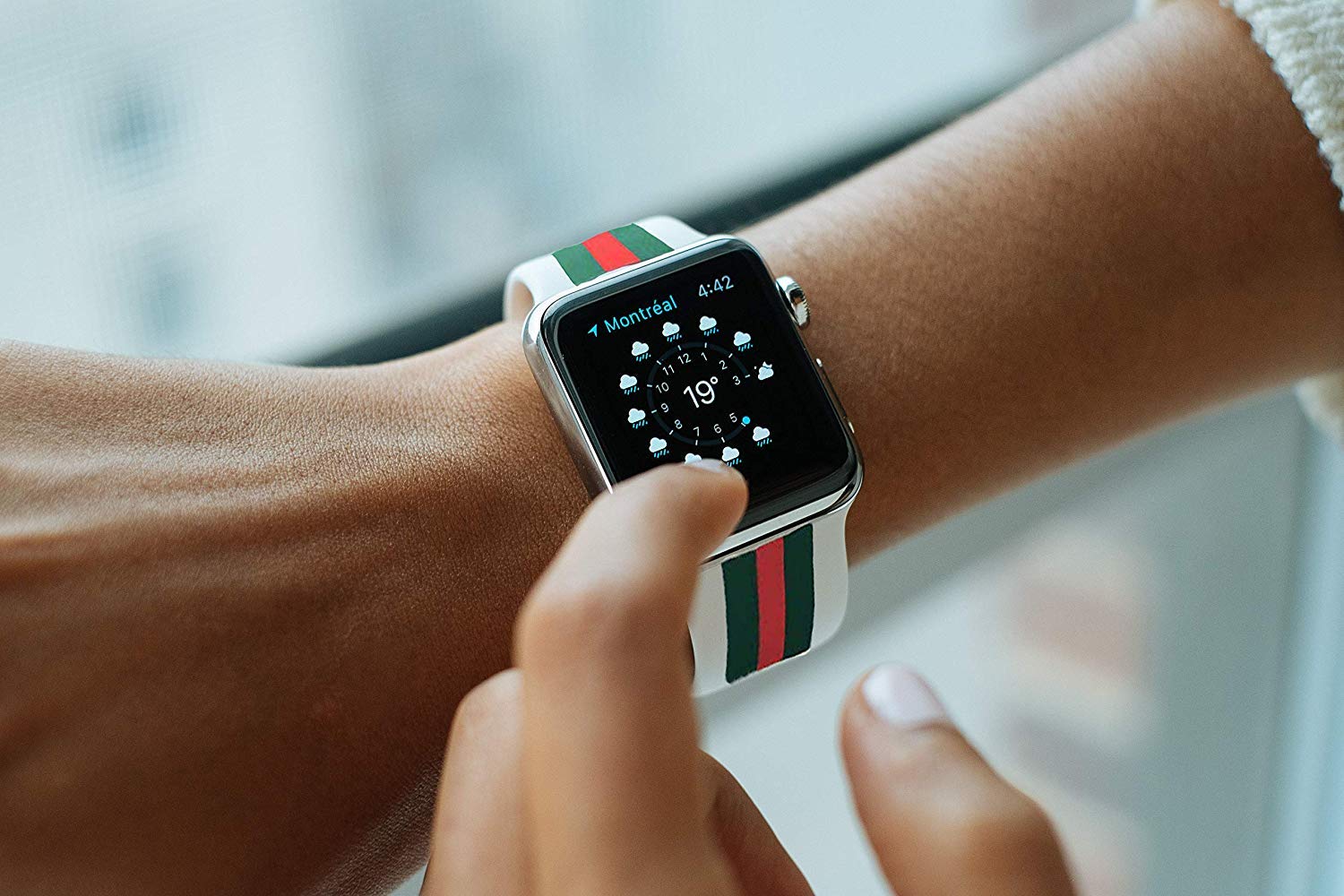 Premium Soft Silicone Band Compatible with Apple Watch Replacement for iWatch Strap Series 5 4 3 2 1 Black Red Green 38/40 42/44 (White, 42mm/44mm)