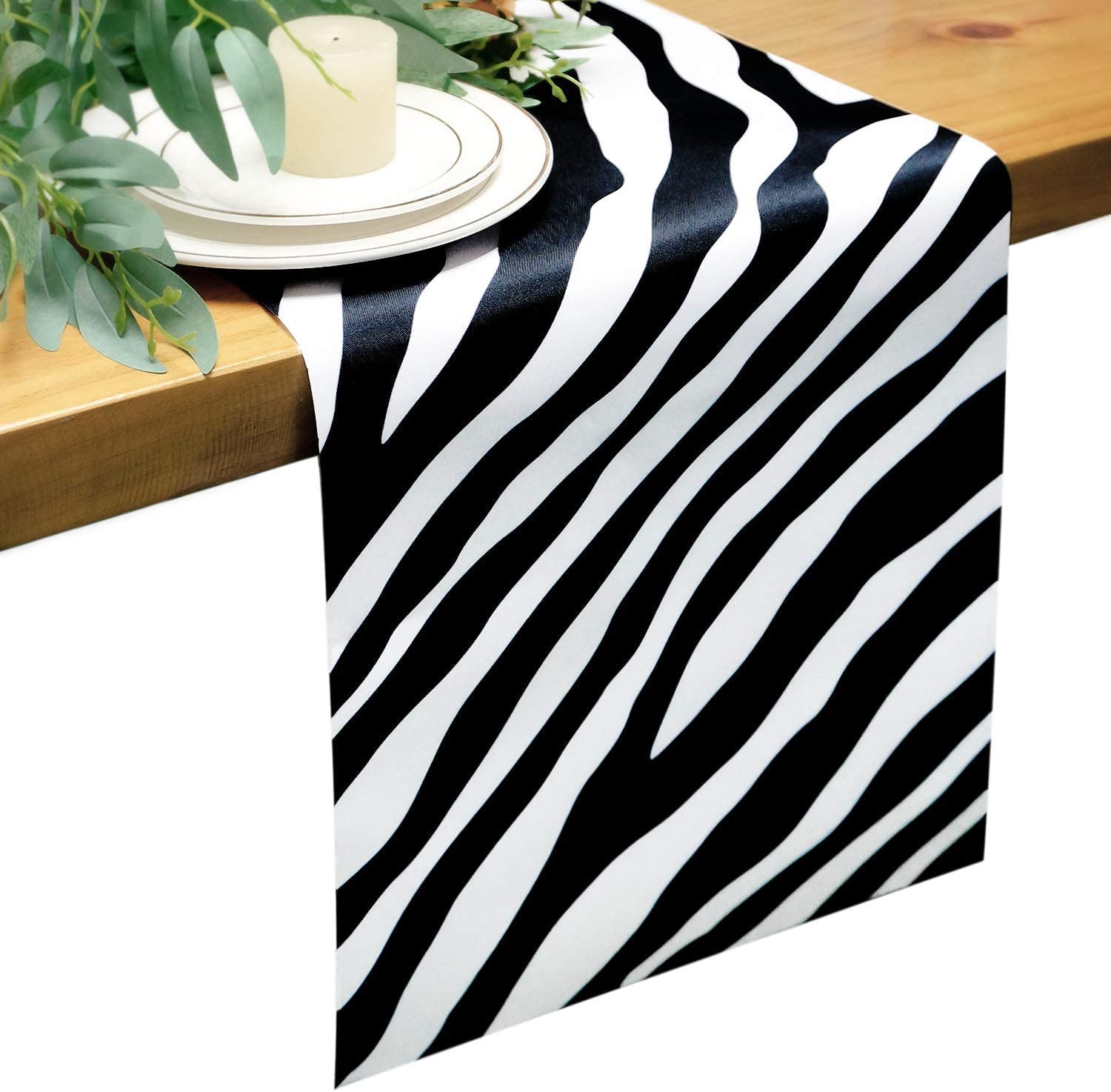 Photo 1 of Table Runner Striped Runner Party Table Decorations Black and White Zebra Signs for Dinner Jungle Theme Birthday Supplies Birthday Baby Shower New Years Decorations 12 x 72 Inches