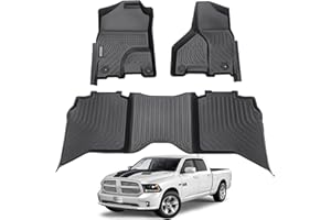ENZVOIA All Weather Car Floor Mats for 2013-2018 Dodge RAM 1500 2500 3500 Crew Cab/2019-2024 RAM 1500 Classic Crew Cab, 1st and 2nd Rows Maximum Coverage, TPE Rubber Protection Car Mats