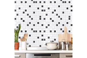 FARONZE Kitchen Mosaic Wall Tiles Peel and Stick Self-Adhesive DIY Backsplash Stick-on Vinyl Wall Tiles for Kitchen and Bathr