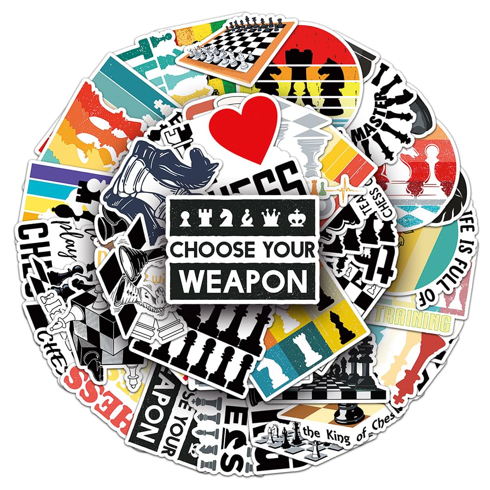 Retro Chess Vinyl Stickers, 50 PCS Waterproof Popular Game Decals for Laptops, Scrapbooking, Journals, Notebooks, Water Bottles, Suitcases, Phones & DIY Decor