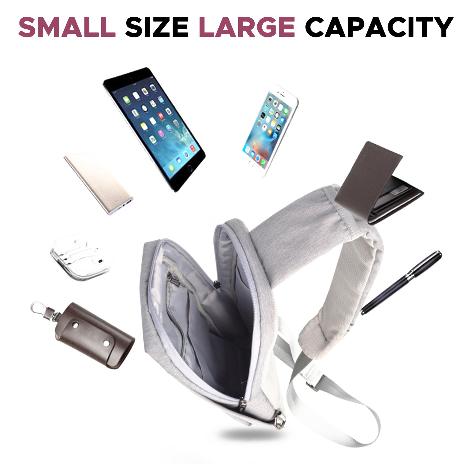 Sling Backpack,Outdoor Crossbody Shoulder Bag Chest Pack Multipurpose Daypack(Grey)