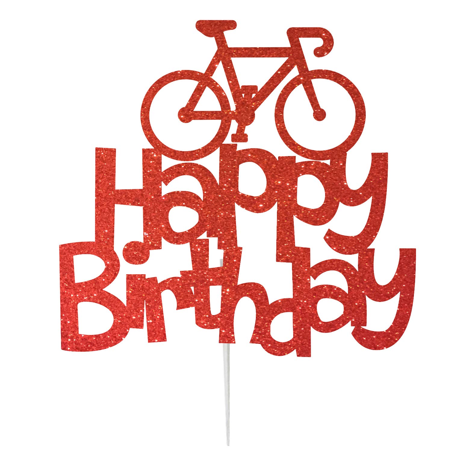 LissieLou Bicycle Style Happy Birthday Cake Topper Decoration in Red, Made in the UK