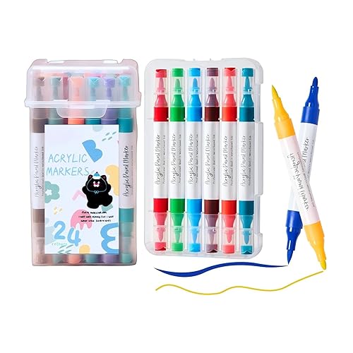 Mitoymia 24 Acrylic Paint Pens,Paint Markers for Rocks Painting Glass Stone Wood Ceramic Craft Supplies Versatile for Multiple Surfaces