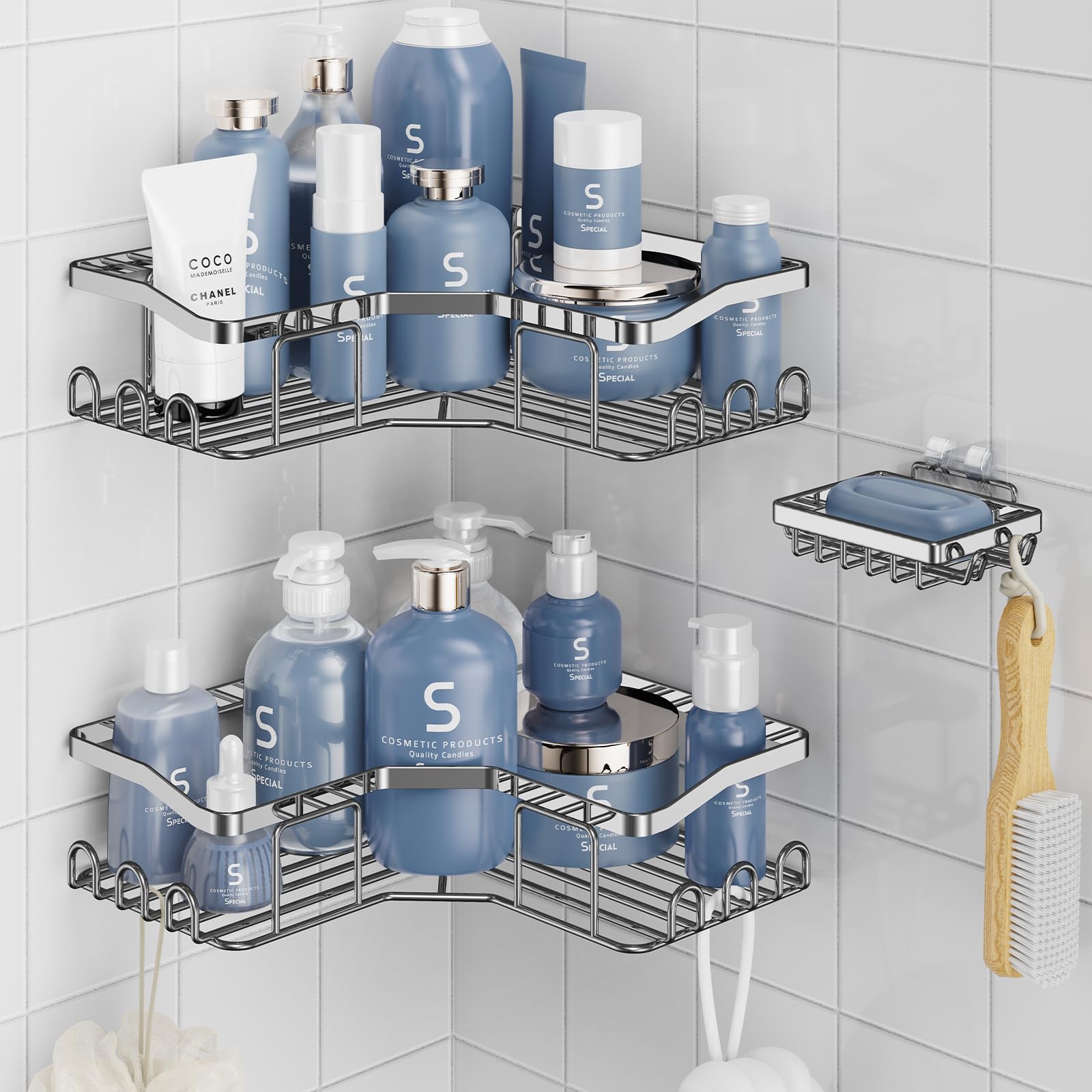 Photo 1 of *FOR PARTS ONLY*
Corner Shower Caddy 3 Pack,Adhesive Shower Organizer for Bathroom Storage&Home Decor&Kitchen,No Drilling,Large Capacity,Rustproof Stainless Steel Bathroom Organizer,Shower Shelves for Inside Shower