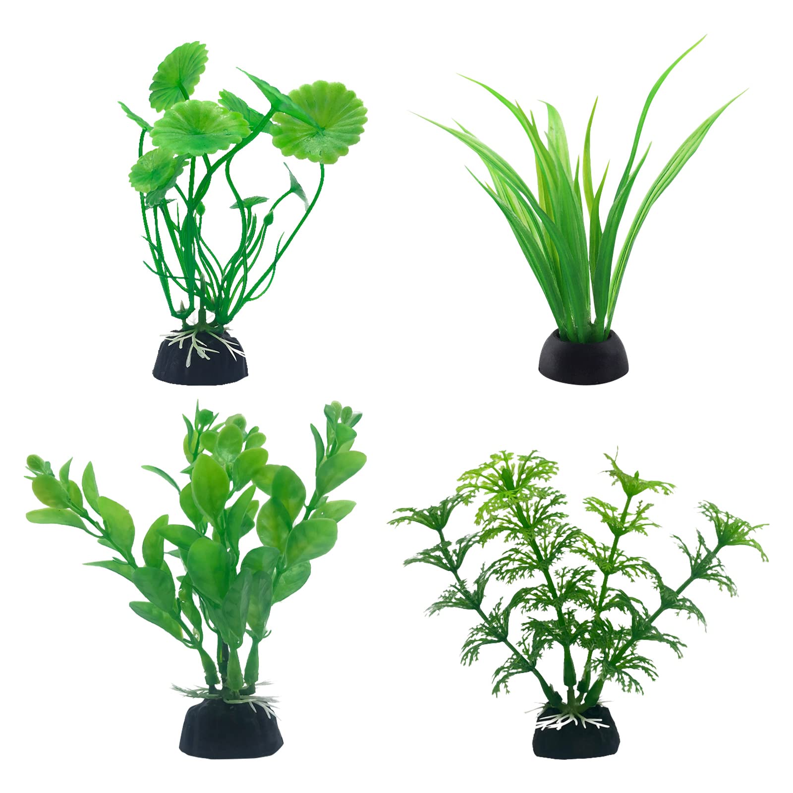 SwirlColor Plastic Aquarium Plants, Small 11cm/4.33inch, 10cm/3.94inch Realistic Fish Tank Plants Artificial Aquarium Fish Tank Decorations Plant 4pcs (Small)