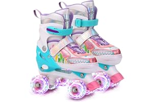 HJQHRU Shark Roller Skates 4 Size Adjustable Rollerskates with Light Up Wheels Breathable Upper Cushioned Sole Rollerblades for Outdoor and Indoor Use for Girls Boys