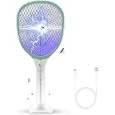 Faicuk Rechargeable Handheld Bug Zapper Racket 2 in 1 Electric Fly Swatter (2 in 1 Green)