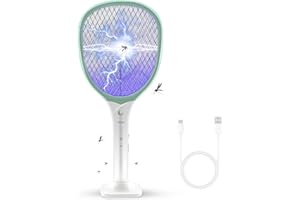 Faicuk Rechargeable Handheld Bug Zapper Racket 2 in 1 Electric Fly Swatter (2 in 1 Green)