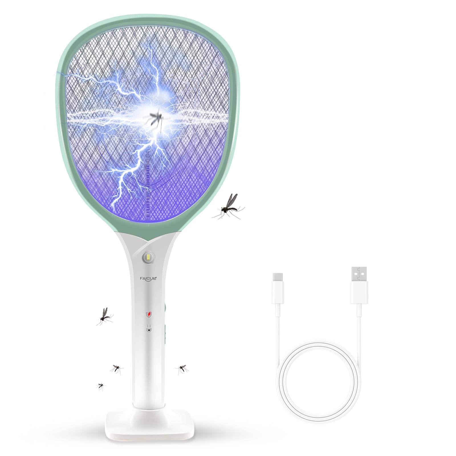 Photo 1 of * no charging cable* Faicuk Rechargeable Handheld Bug Zapper Racket 2 in 1 Electric Fly Swatter (2 in 1 Green)