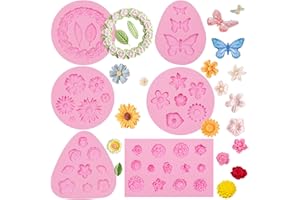 Muyulin Mini Flowers Clay Silicone Molds, 6 Pakcs Butterfly Sunflowers Candy Fondant Sugar Mold for Soap Decor Cupcakes Toppe
