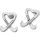 Field Hockey Earrings – Silver Heart Crossed Sticks Stud Earrings for Girls & Women – Sports Jewelry Gift for Field Hockey Players, Coaches & Fans
