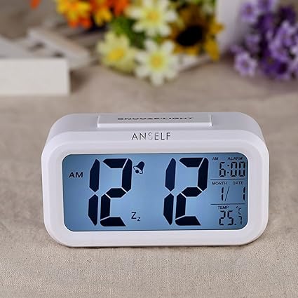 House of Gift LED Digital Clock Repeating Snooze Alarm Clock Light-Activated Sensor Table Clock Backlight Time Date Temperature Display Black