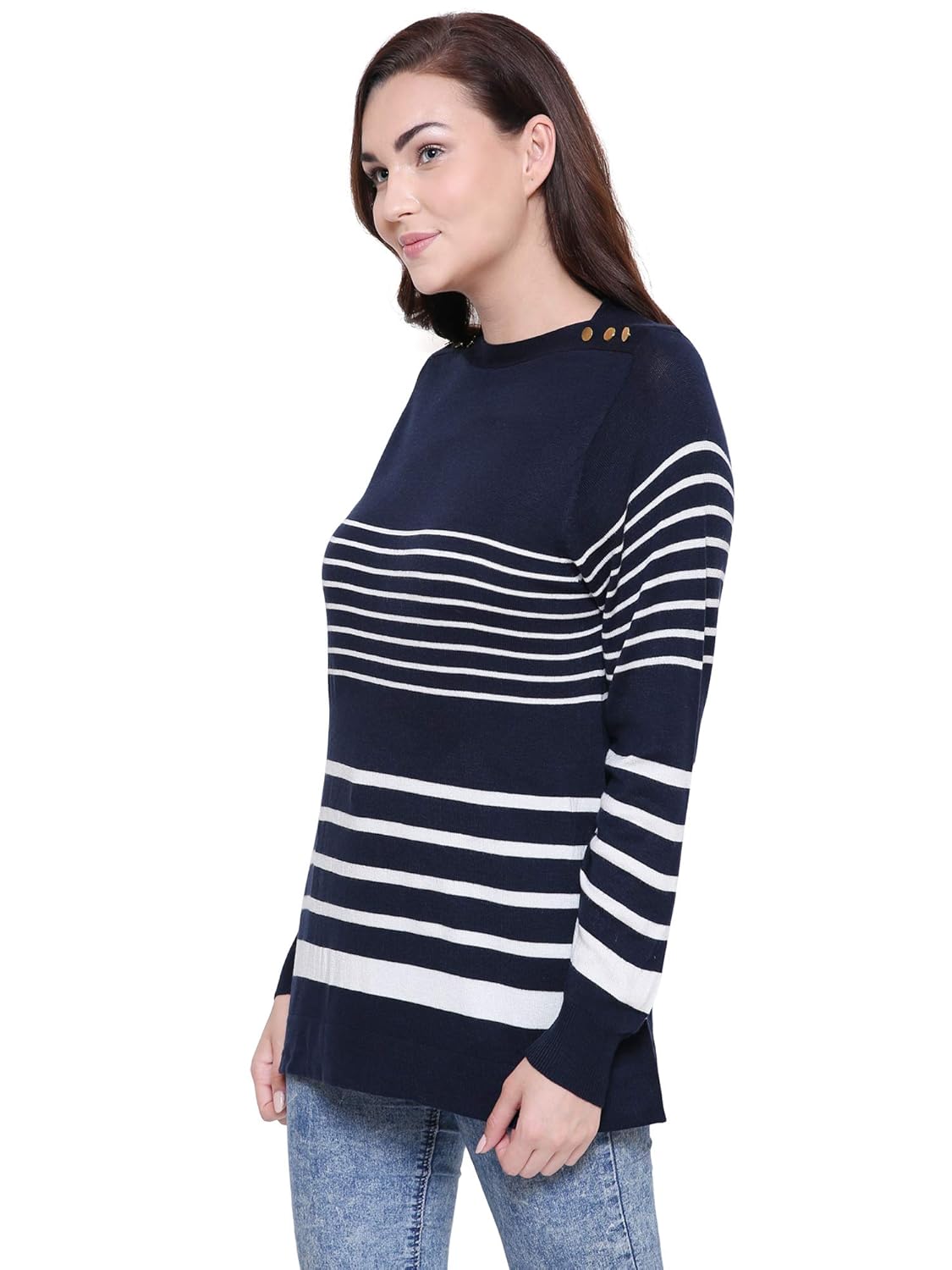 mansicollections blue with white stripes sweater for women