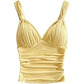 SOLY HUX Women's V Neck Tank Tops Y2K Ruched Backless Going Out Tops Textured Camisole Summer Outfits