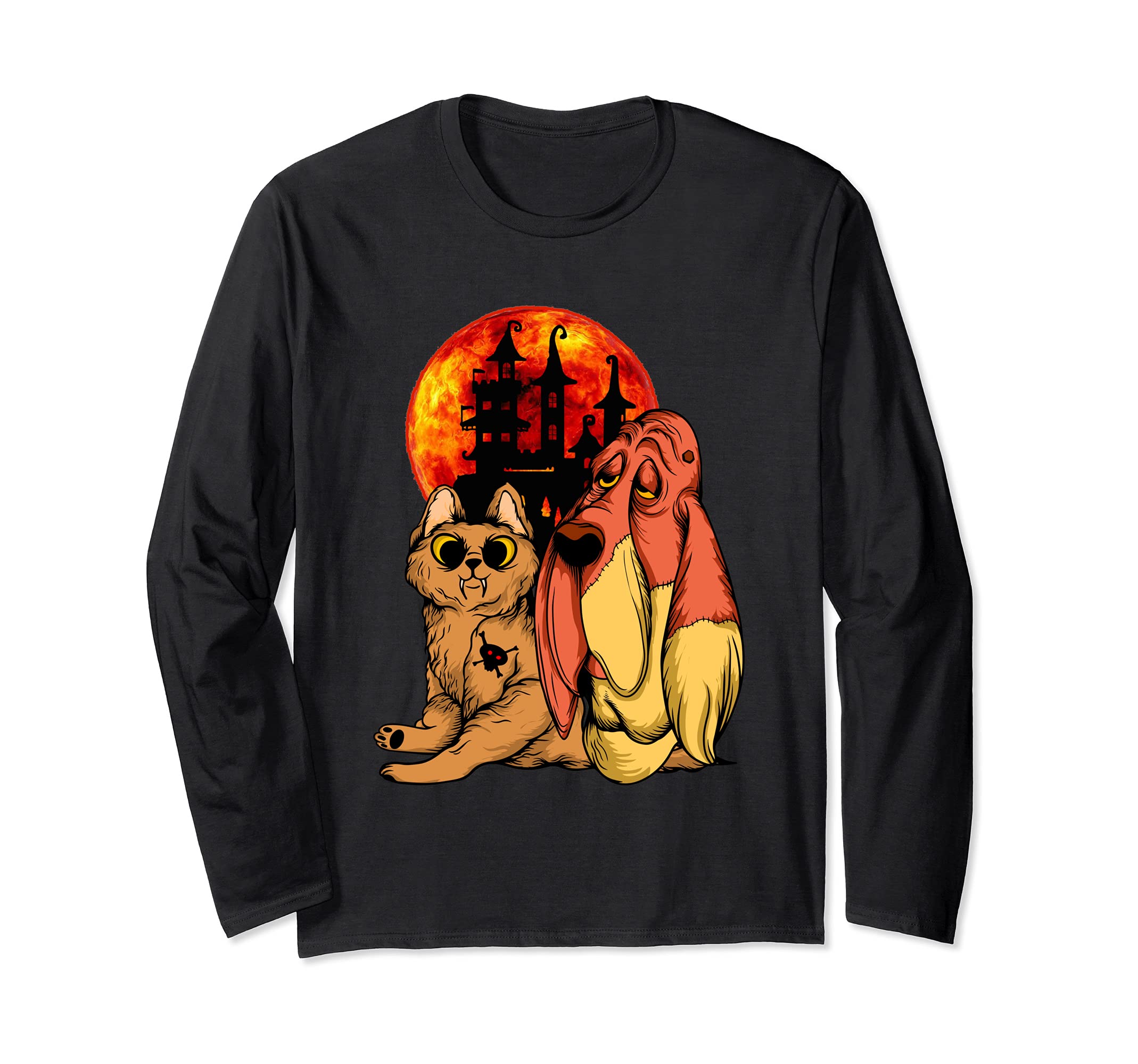 Transylvanian Monster Cat and Dog with Blood Moon #002 Long Sleeve T-Shirt