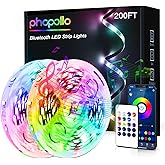 phopollo Bluetooth 24V Led Strip Lights 200ft (2 Rolls of 100ft), Color Changing LED Lights for Bedroom, Kitchen Decor, App Control and Music Sync