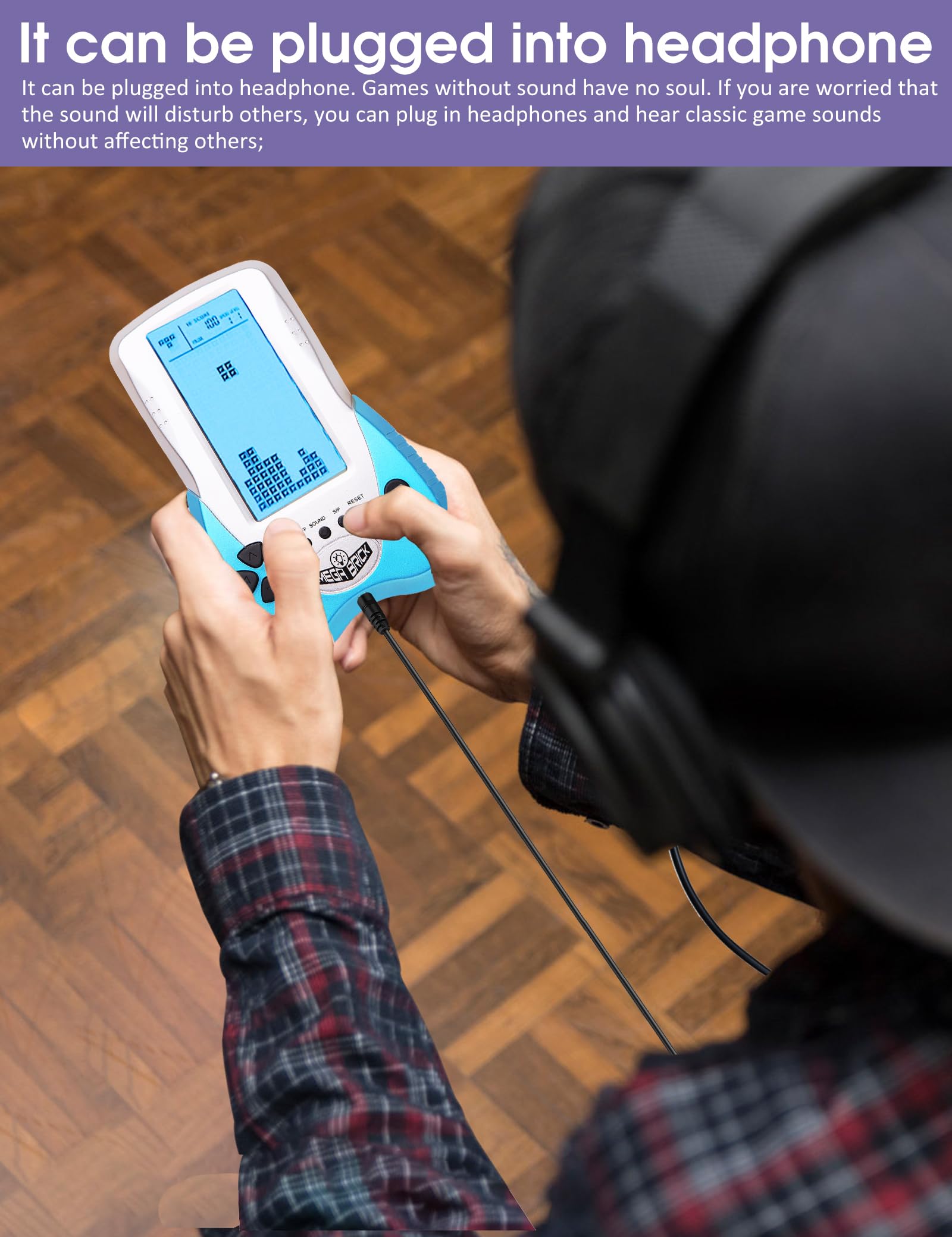 New Retro Block Brick Game Console Large Screen Blue Backlight Brightness can be Adjusted Build in 23 Game Compatible with Lithium Battery/AAA Batteries can Plug in Headphone (Blue)