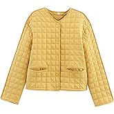 Bozanly Women's Lightweight Quilted Puffer Jackets Casual Collarless Long Sleeve Button Down Coat Outerwear