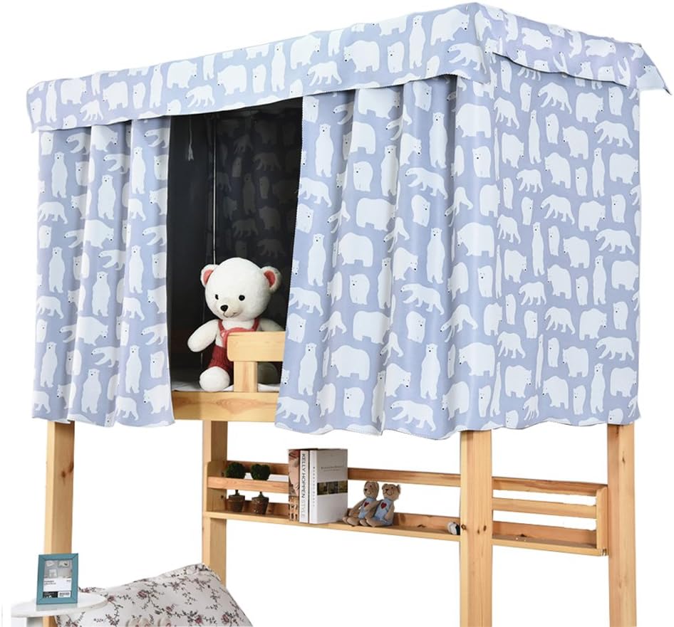 YAHUIPEIUS Bunk Bed Curtain Dormitory Shading Cloth (3 pcs + top Cover, Grey Polar Bear)